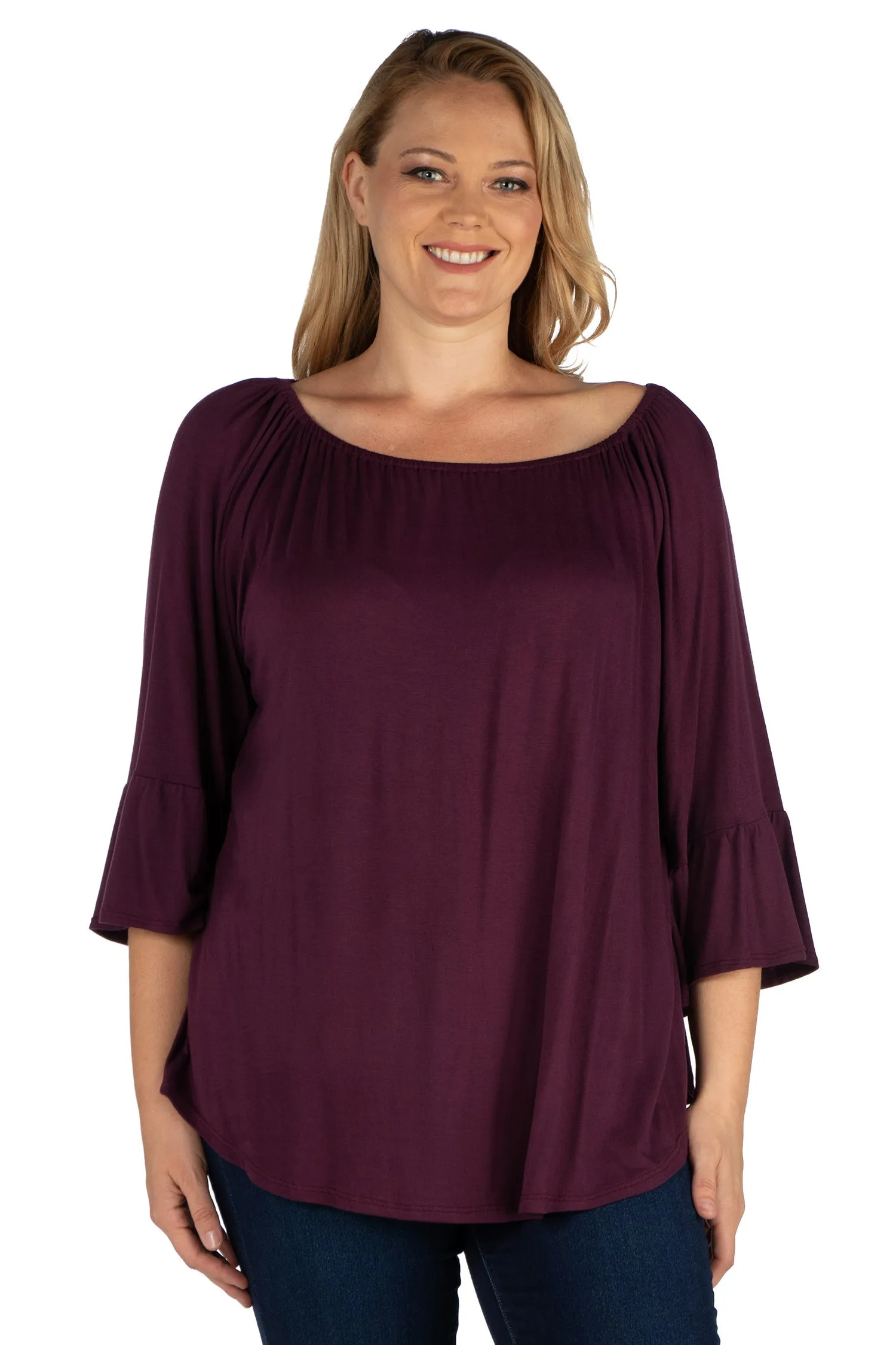 Bell Sleeve Loose Fit Plus Size Tunic Top
