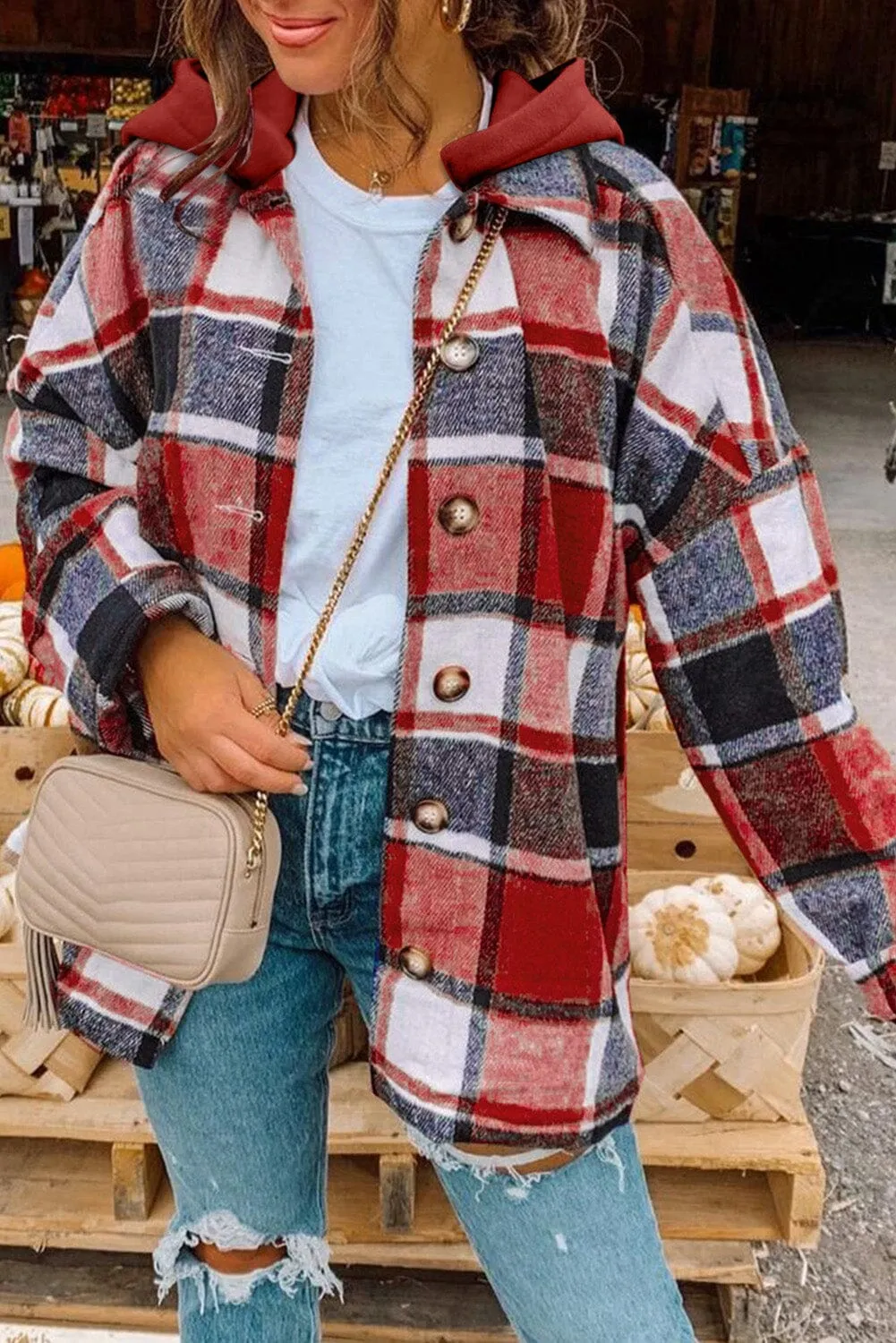 KaleaBoutique Stylish Hooded Plaid Button Front Shacket
