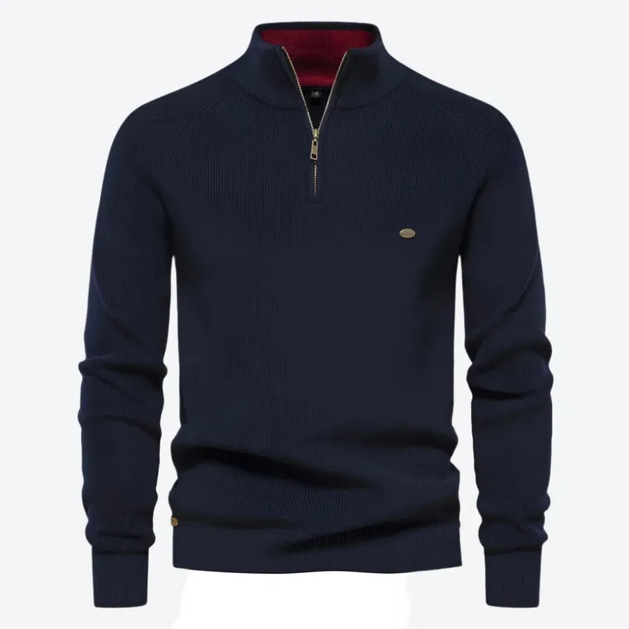 Stylish Half-Zip High-Collar Knit Sweaters